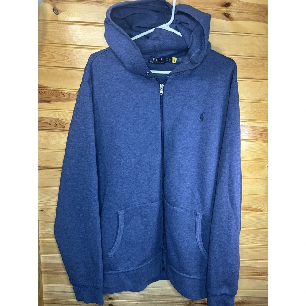 Polo Ralph Lauren Hoodie Men's 2XL Navy Blue Full Zip Hooded Sweatshirt Pockets